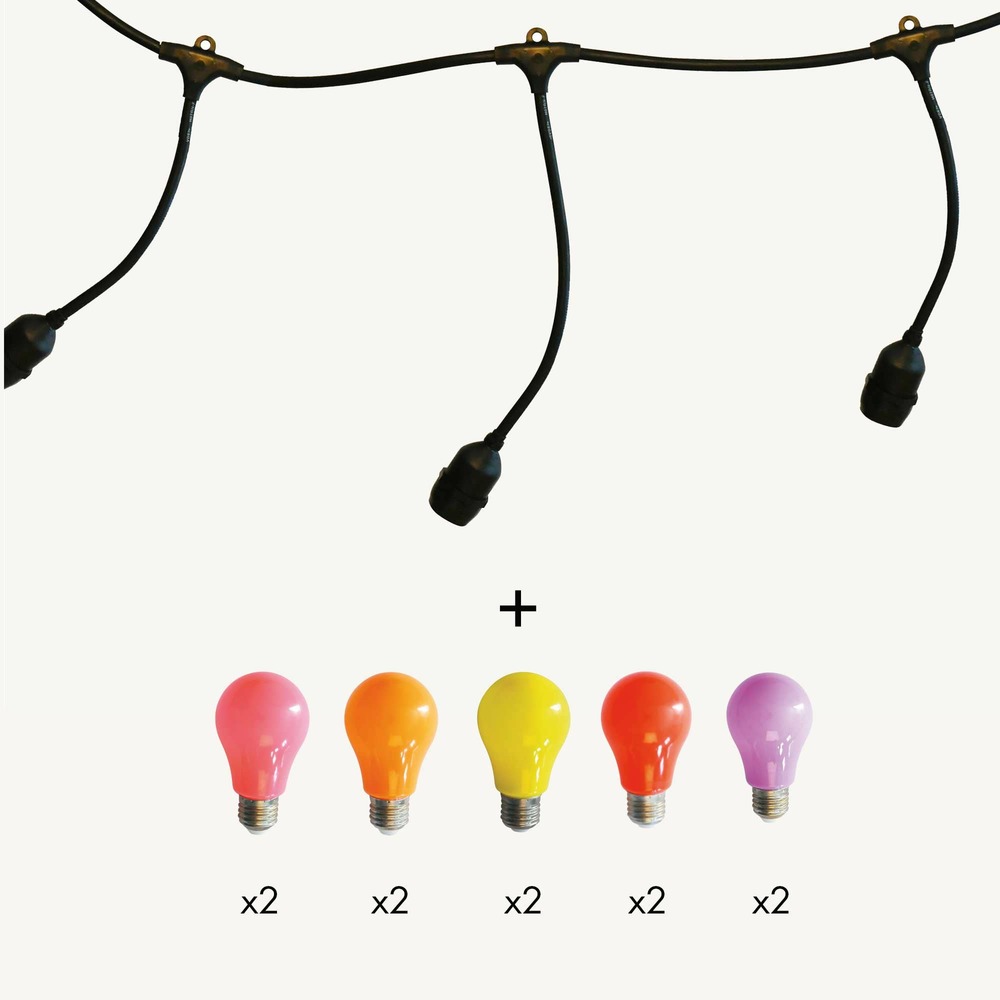 Guirlande guinguette javanaise e27 - 10 ampoules couleurs chaudes a60 - 5m prolongeable