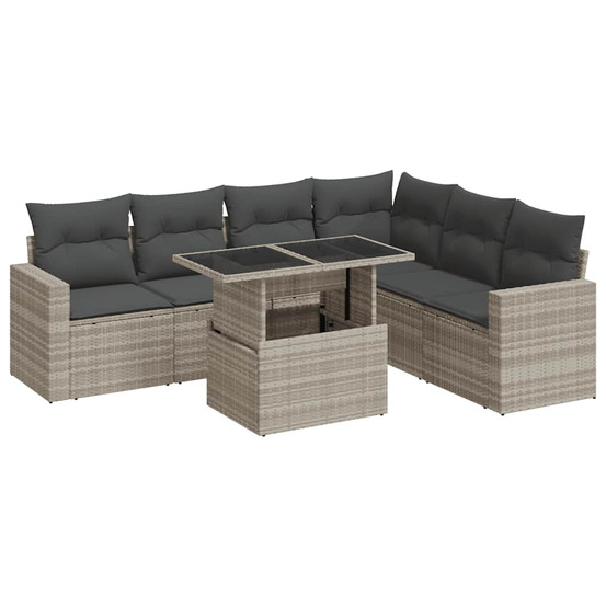 Salon de jardin avec coussins 7 pcs gris clair résine tressée