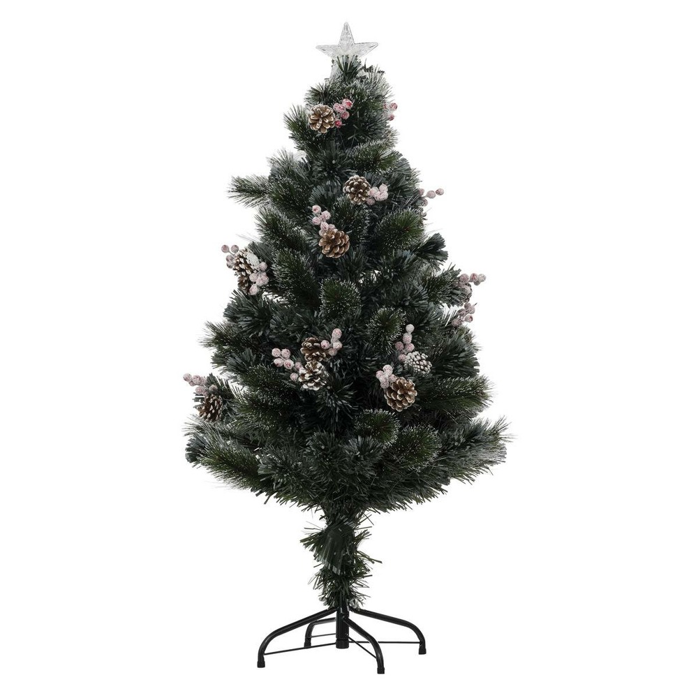 Sapin de noël artificiel lumineux avec pommes de pin et baies rouges h 120 cm