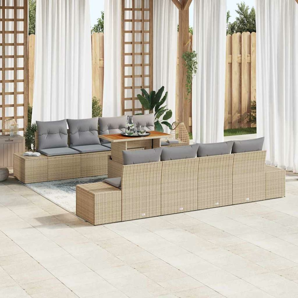 Ensemble de canapé de jardin 9 pcs beige poly rotin