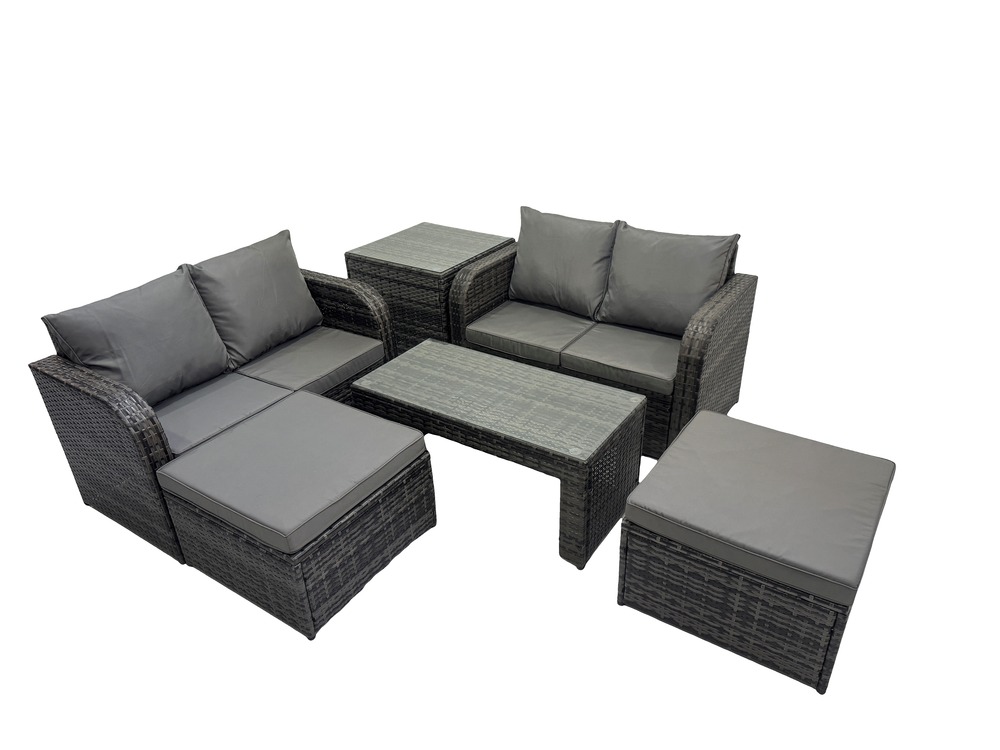 Ensemble de meubles de jardin avec table basse rectangulaire chaise inclinable canapé d'amour 2 grand tabourets table d'appoint