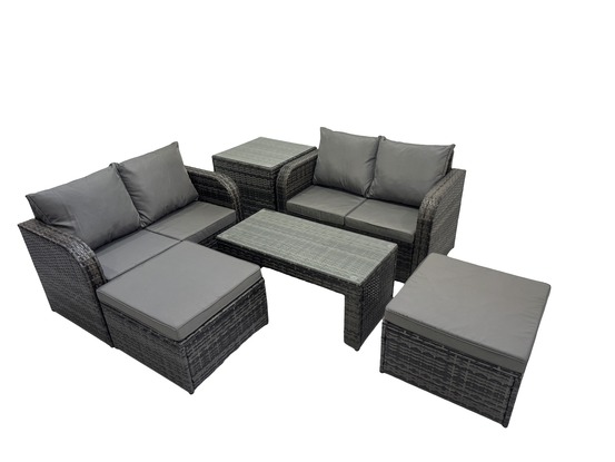 Ensemble de meubles de jardin avec table basse rectangulaire chaise inclinable canapé d'amour 2 grand tabourets table d'appoint