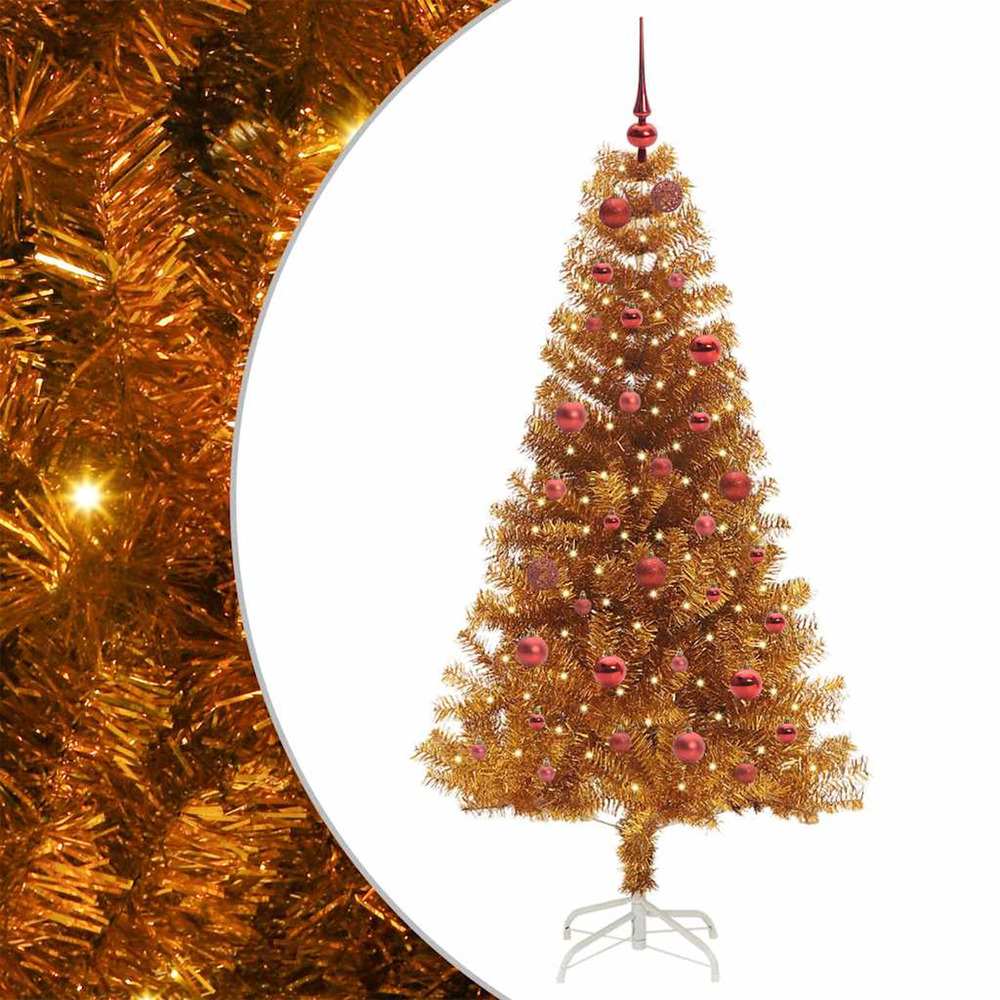 Sapin de noël avec 150 led avec support doré 150 cm pet