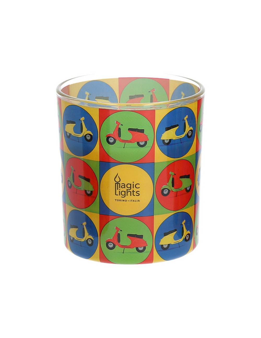 Bougie en verre pop art ø7.5cm h8.4cm moto magic lights