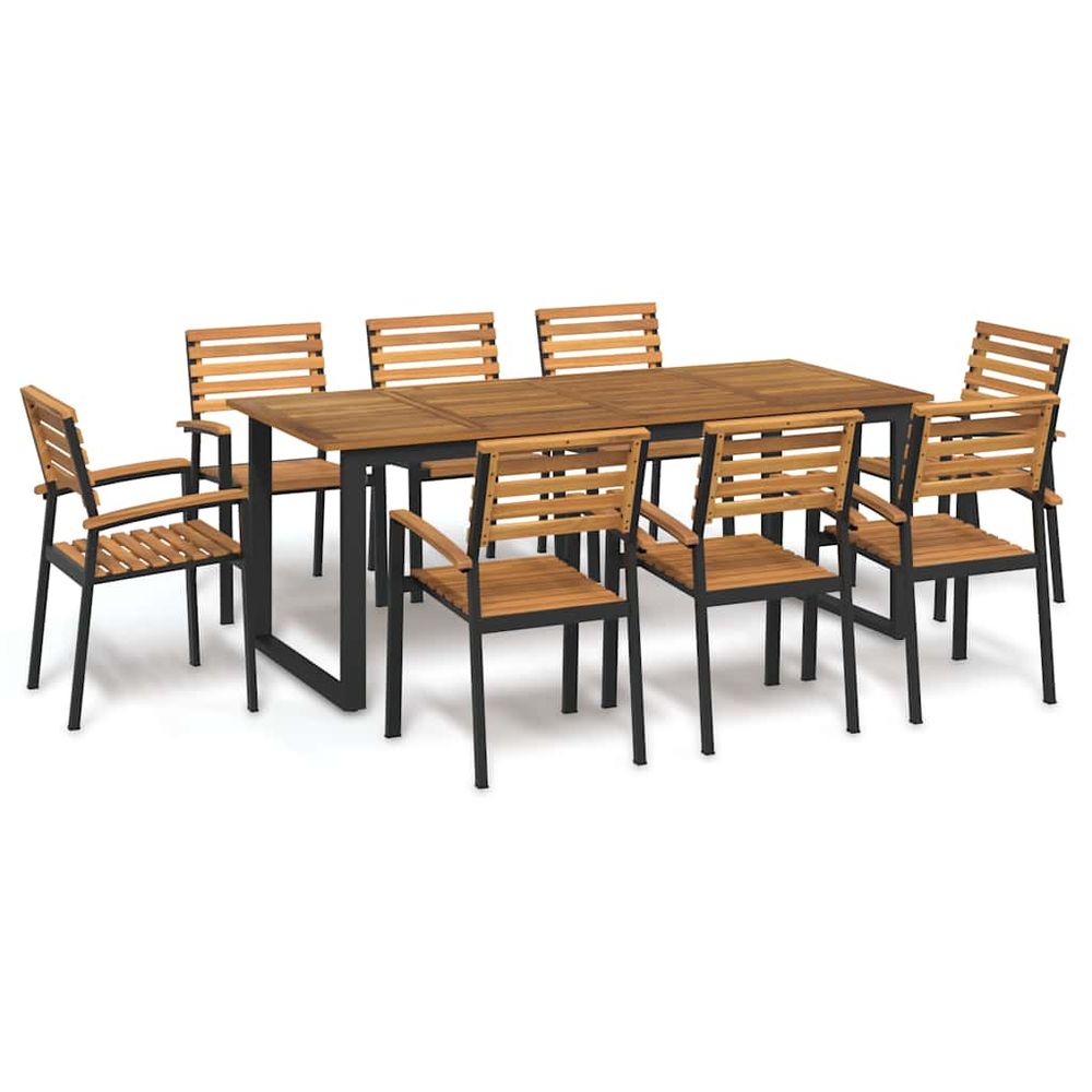 Ensemble à manger de jardin 9 pcs bois d'acacia solide et métal