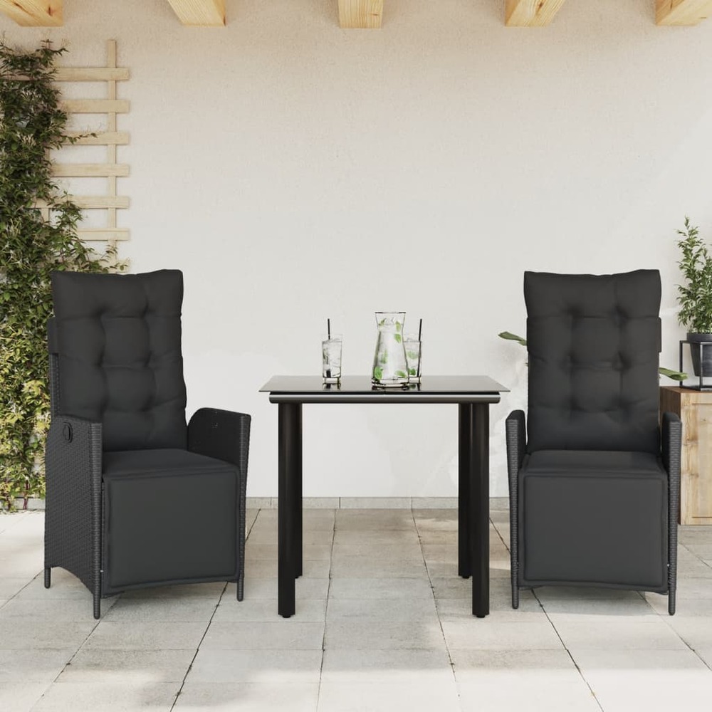 Ensemble à manger de jardin avec coussins 3 pcs noir