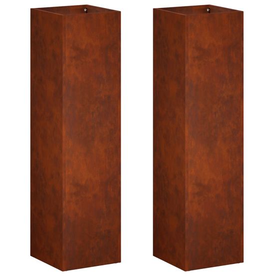 Cache-pot de jardin 2 pc rouillé 20 x 20 x 75 cm acier patiné