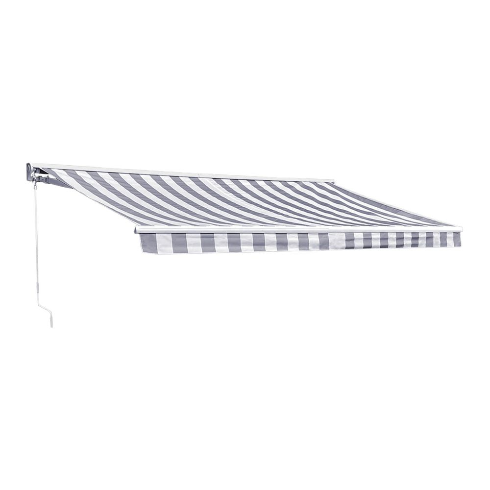 Store banne saule 3,95 × 3m avec semi-coffre - toile rayée blanche/grise