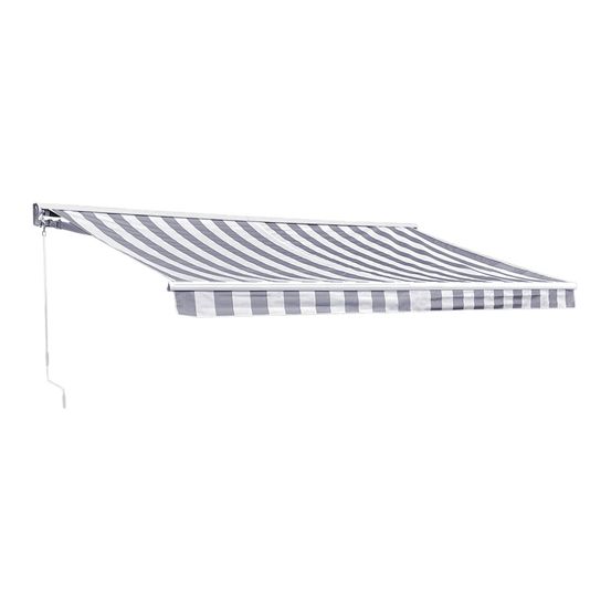 Store banne saule 3,95 × 3m avec semi-coffre - toile rayée blanche/grise