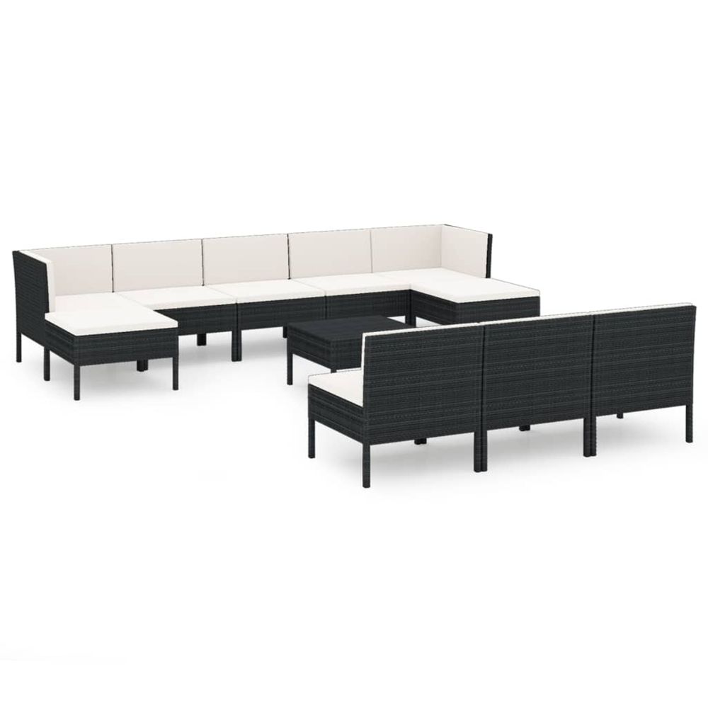 Salon de jardin 11 pcs avec coussins résine tressée noir