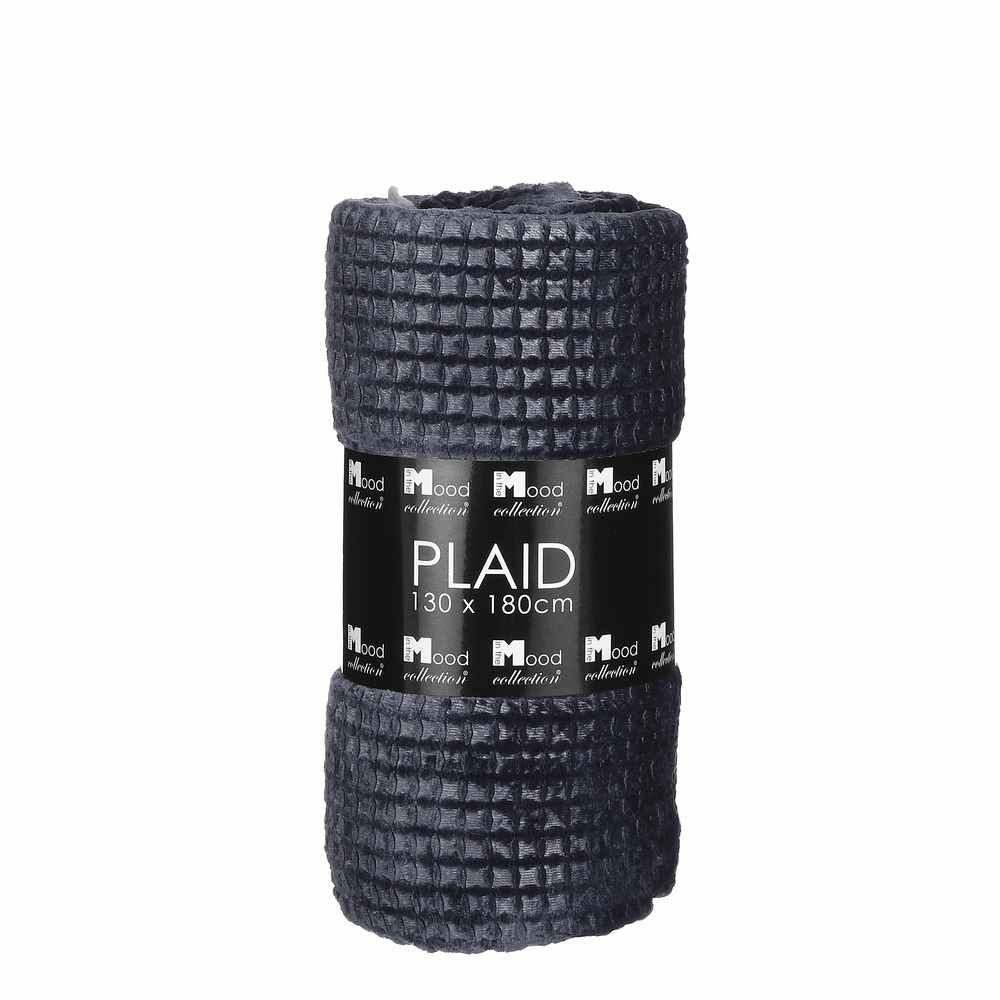 In the mood collection - plaid polaire en polyester bleu foncé 180x130