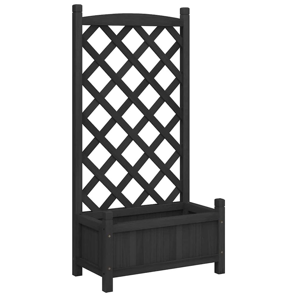 Jardinière d'extérieur avec treillis noir 55x29,5x110 cm bois massif de sapin