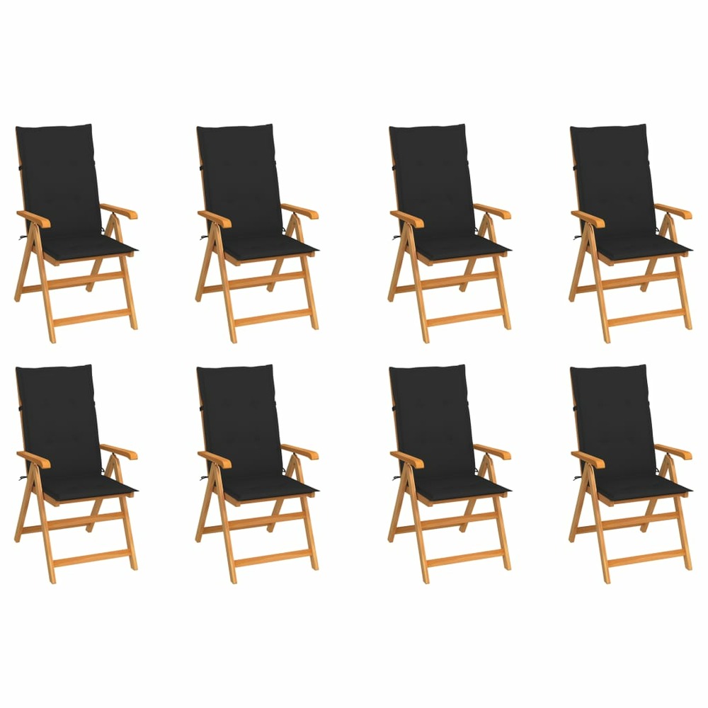 Chaises inclinables de jardin et coussins lot de 8 teck solide