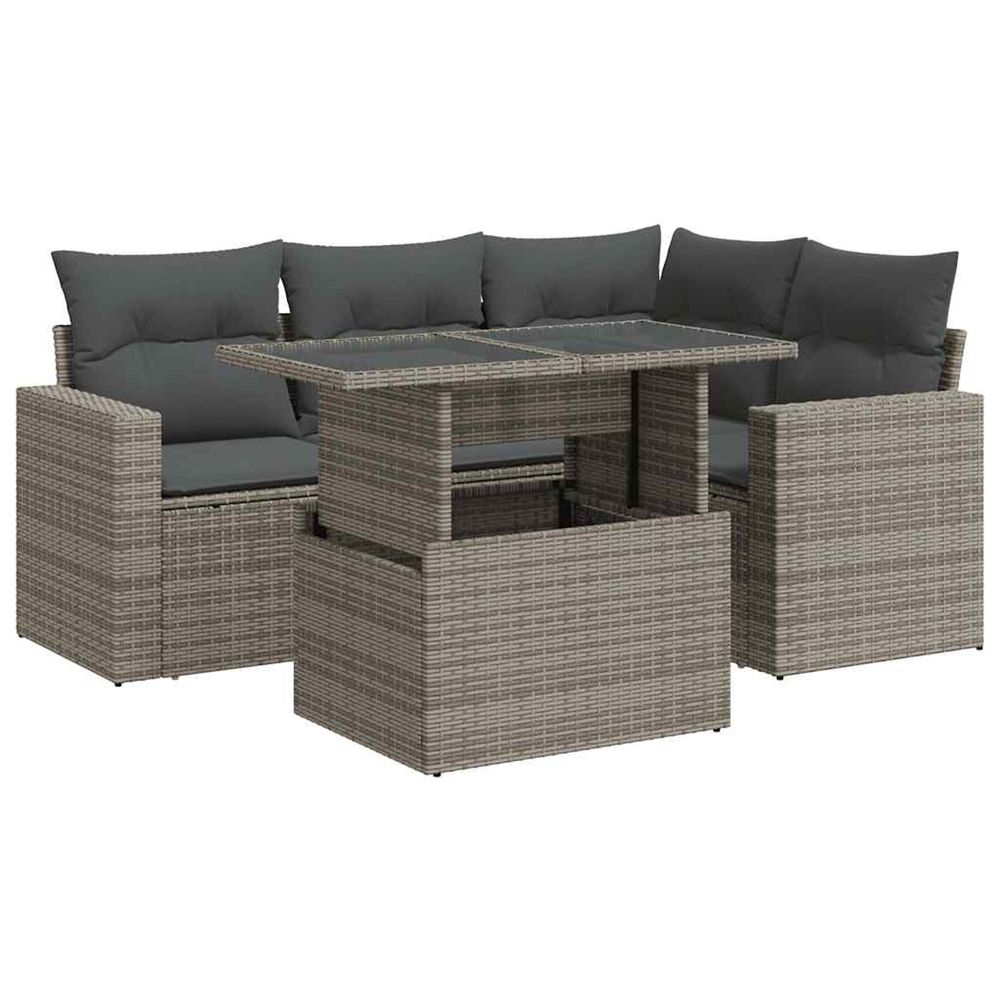 Salon de jardin 5 pcs avec coussins gris résine tressée