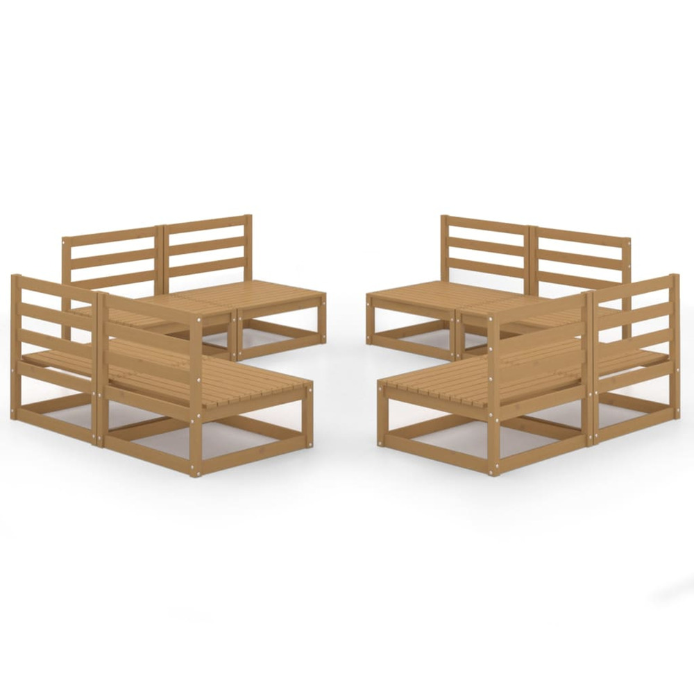 Salon de jardin 8 pcs marron miel bois de pin massif