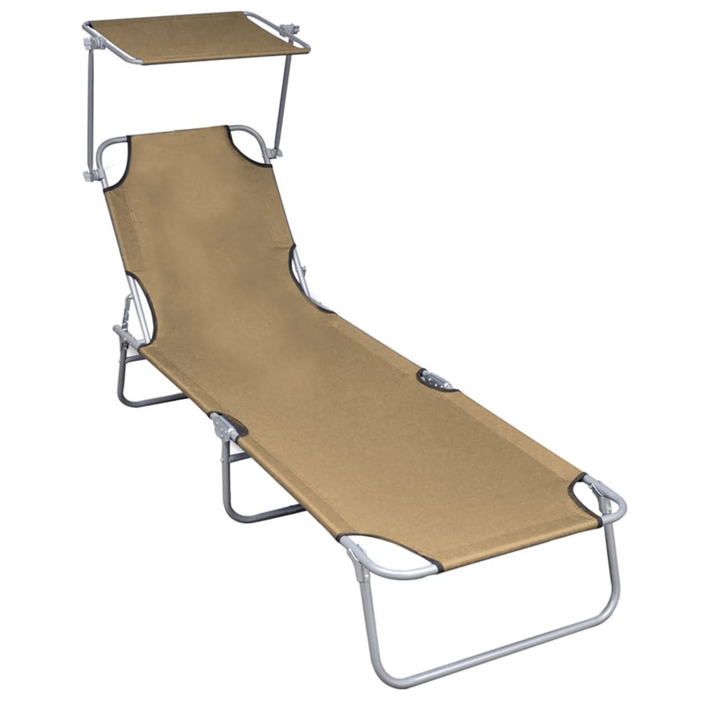 Transat chaise longue bain de soleil lit de jardin terrasse meuble d'extérieur pliable avec auvent taupe aluminium