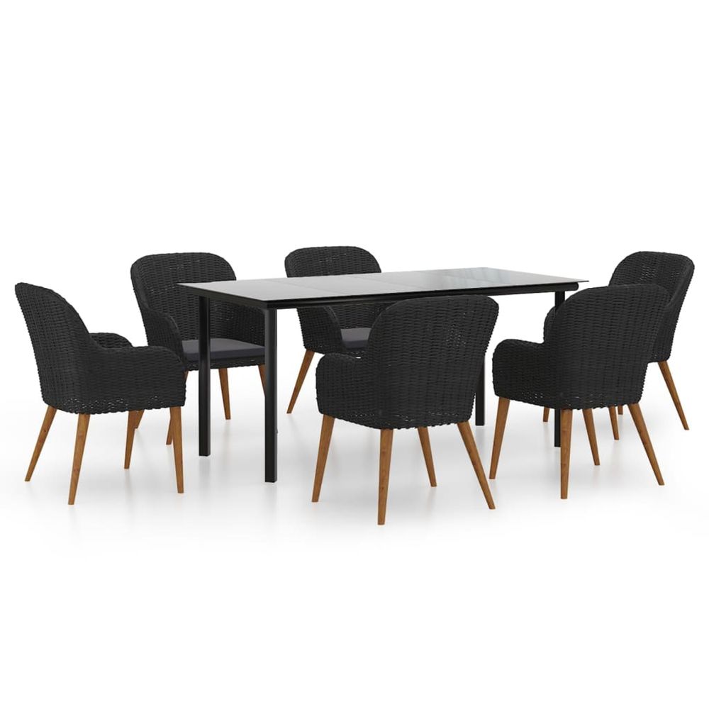 Ensemble à manger de jardin avec coussins 7 pcs noir