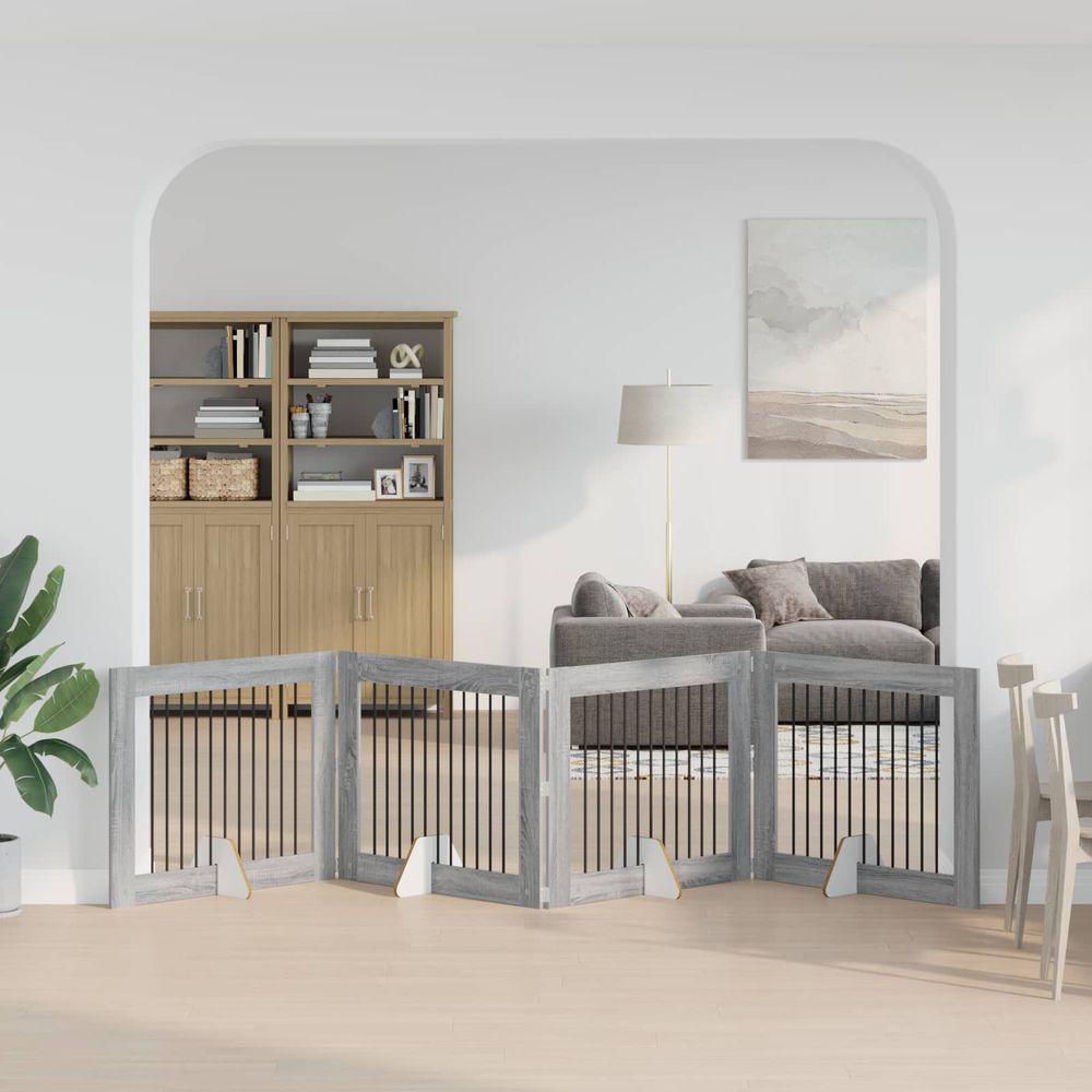 Barrière sécurité chien bois intérieur pliable modulable sonoma gris 401cm