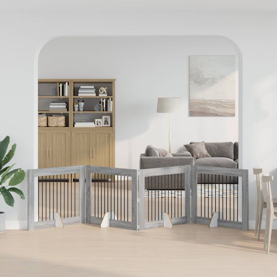 Barrière sécurité chien bois intérieur pliable modulable sonoma gris 401cm