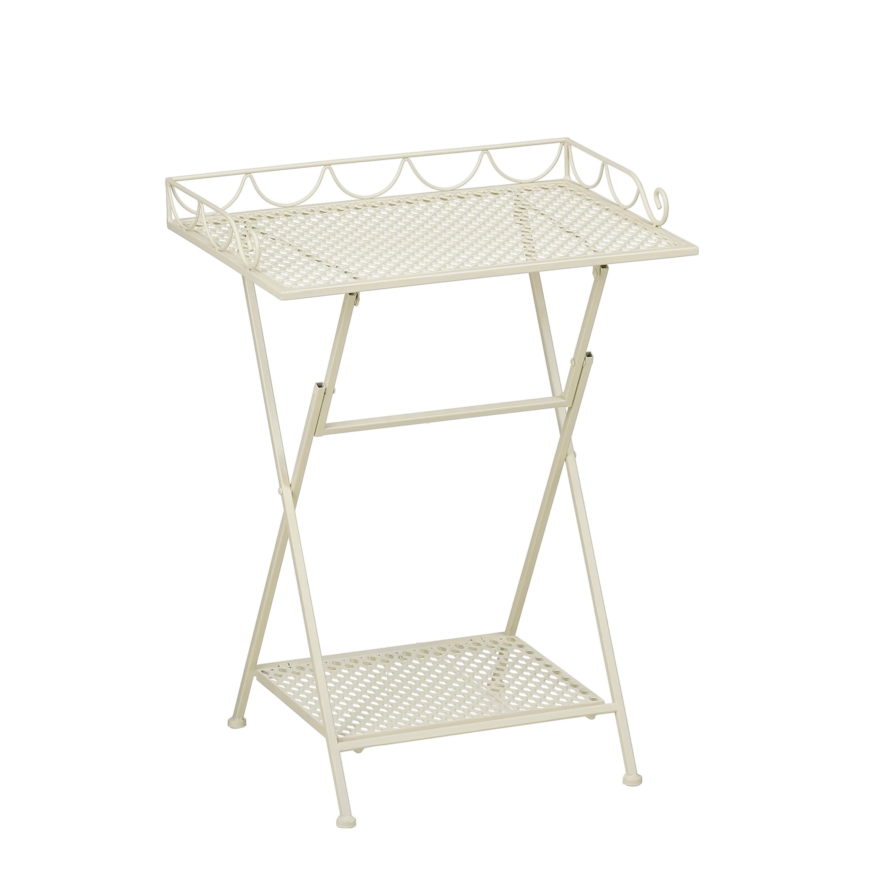 Mica decorations marseille table de jardin extérieur – étagère rangement – métal – 50 x 38 x 68 cm – off white