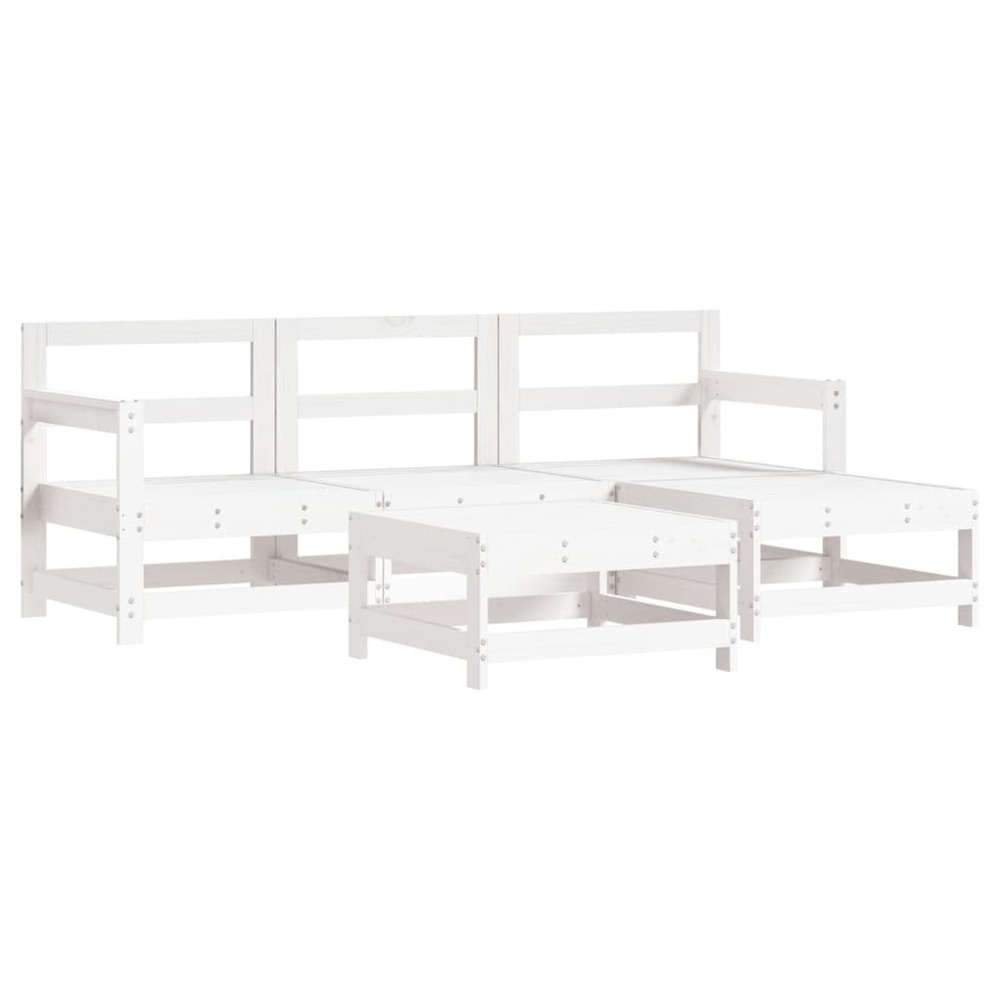 Salon de jardin 5 pcs blanc bois massif de pin