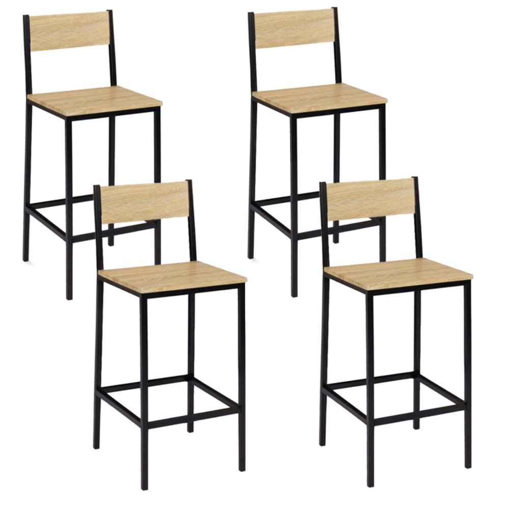 Lot 2 Tabourets Industriel Lot De 2 Tabourets De Bar Detroit IDMarket - Design Industriel Avec Dossier, Bois Et Métal Noir, Hauteur 95cm Tabouret Avec Dossier