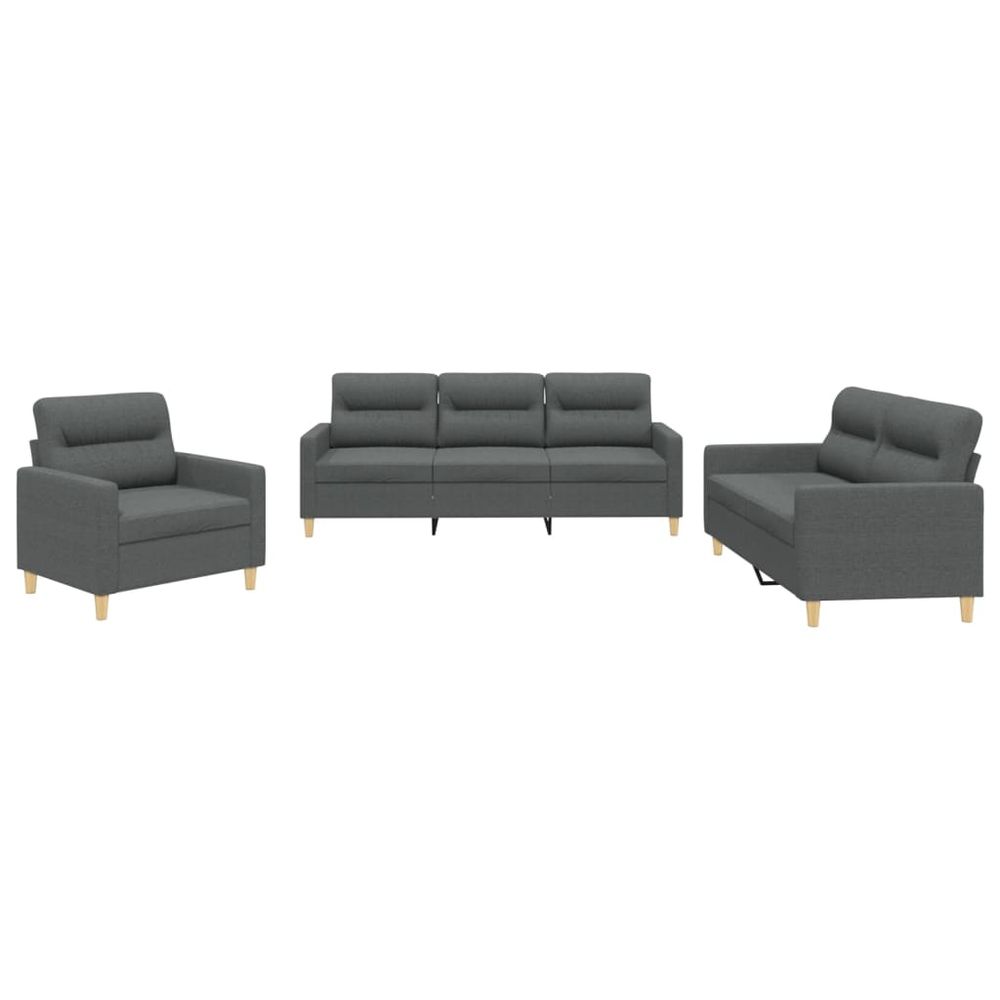 Ensemble de canapés 3 pcs avec coussins gris foncé tissu
