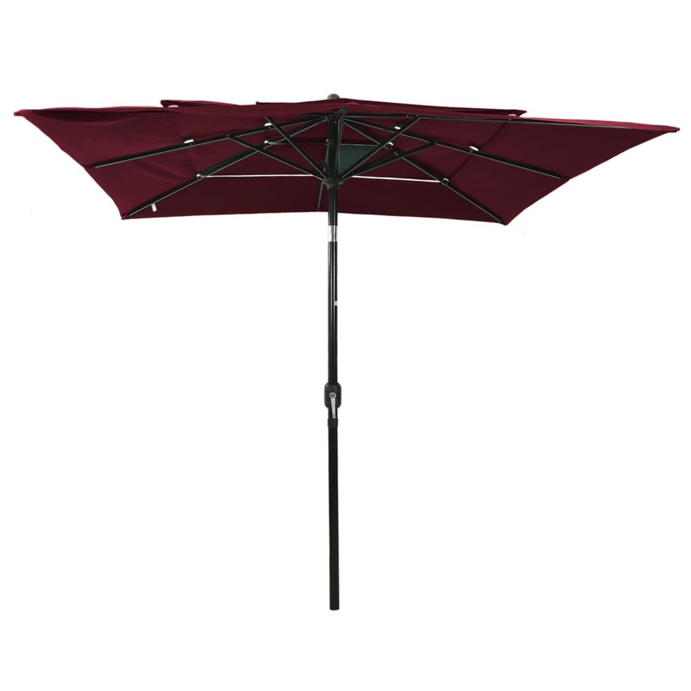 Parasol de jardin à 3 niveaux mât en aluminium rouge bordeaux