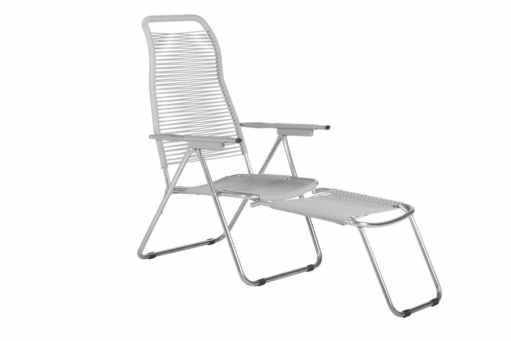 Fauteuil/Transat relax - Spaghetti - alu. brut pvc blanc - L.127/168xl.60xH.73/108cm