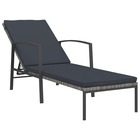 Transat chaise longue bain de soleil lit de jardin terrasse meuble d'extérieur avec coussin résine tressée gris
