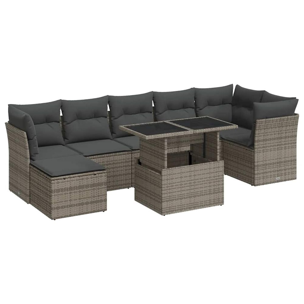 Salon de jardin 8 pcs avec coussins gris résine tressée