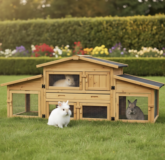 Cage clapier enclos lapin extérieur en bois haute qualité pour lapins petits animaux- modèle : 087 alpine 180x62x72cm