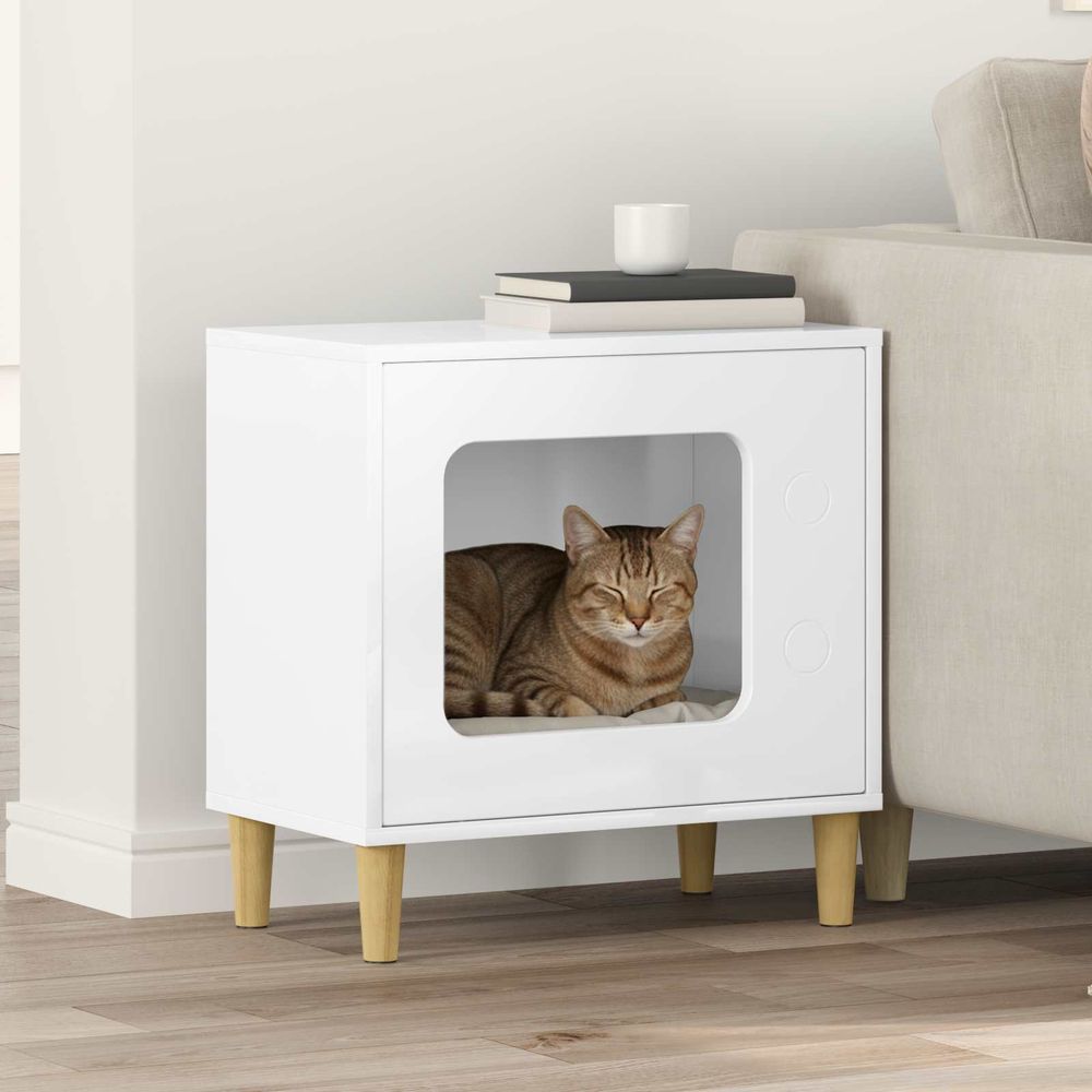 Niche chat haute brillant design repos blanc 52cm pour chat moderne pur