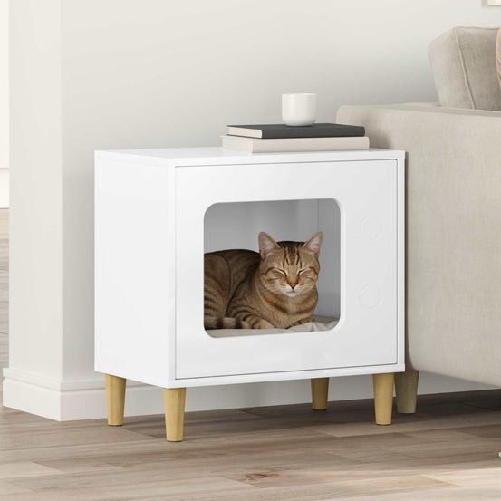 Niche chat haute brillant design repos blanc 52cm pour chat moderne pur