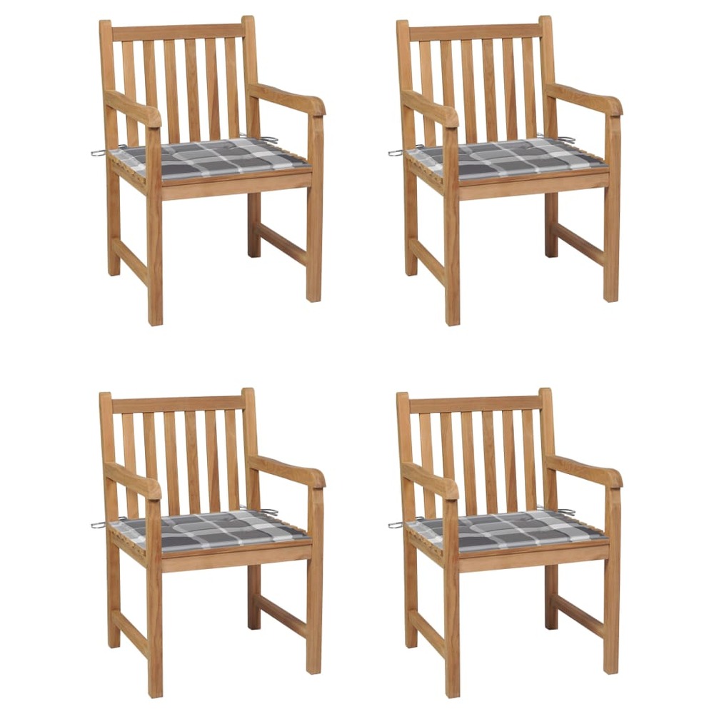 Chaises de jardin lot de 4 coussins à carreaux gris teck solide