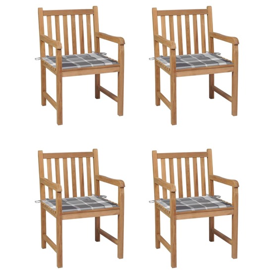 Chaises de jardin lot de 4 coussins à carreaux gris teck solide