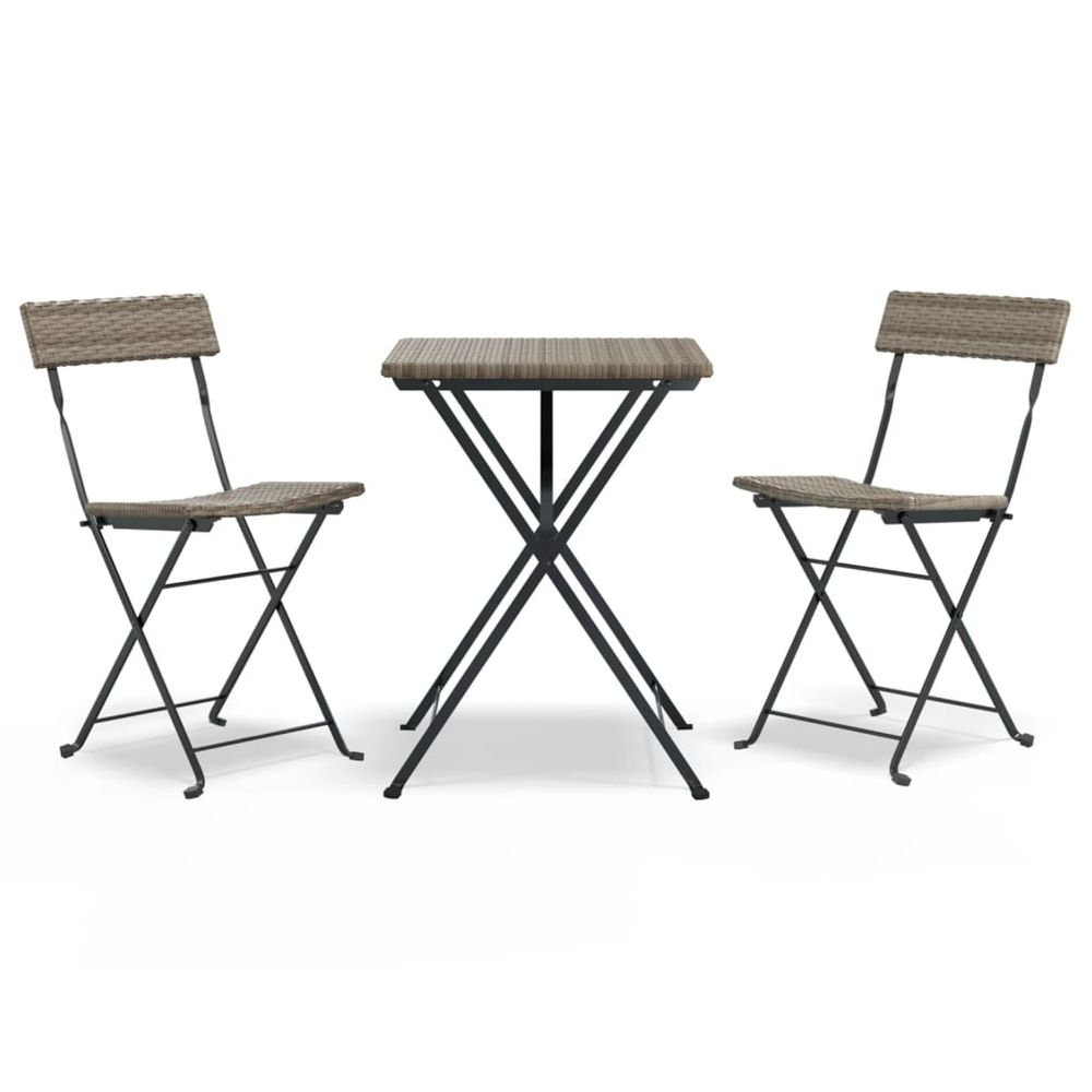 Ensemble de bistro pliable 3 pcs gris résine tressée