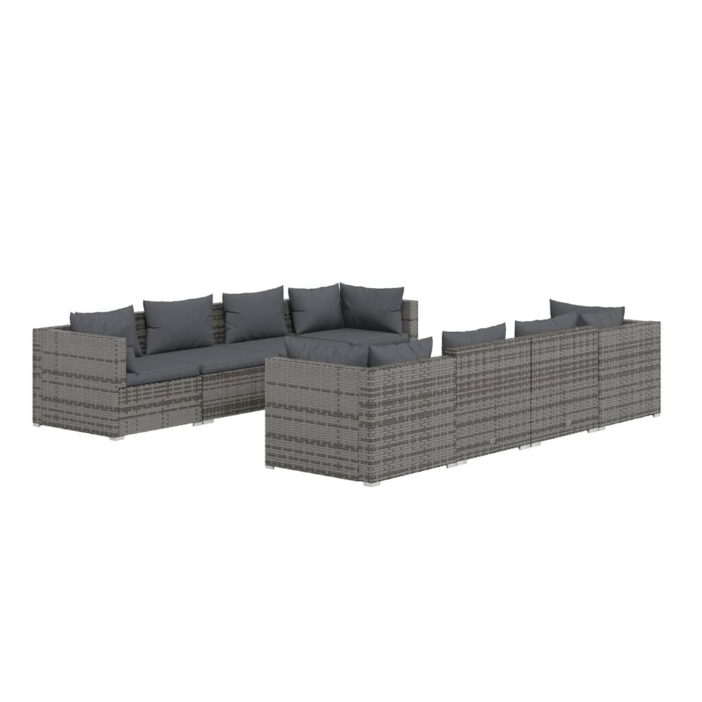 Salon de jardin 9 pcs avec coussins résine tressée gris
