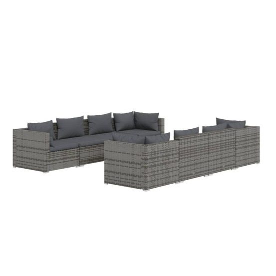 Salon de jardin 9 pcs avec coussins résine tressée gris