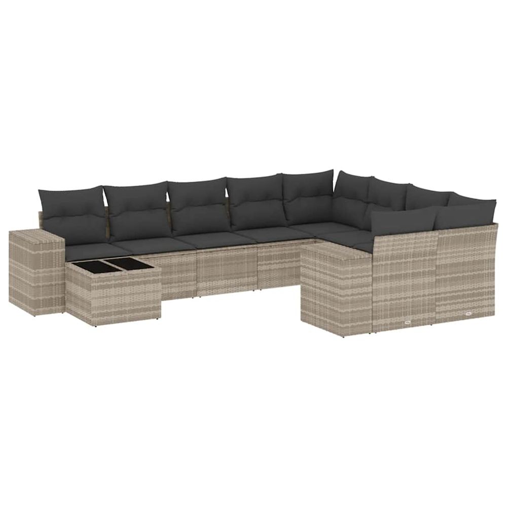 Salon de jardin avec coussins 10 pcs gris clair résine tressée
