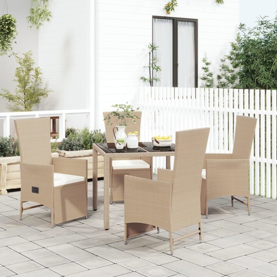 Ensemble à manger de jardin avec coussins 5pcs beige poly rotin