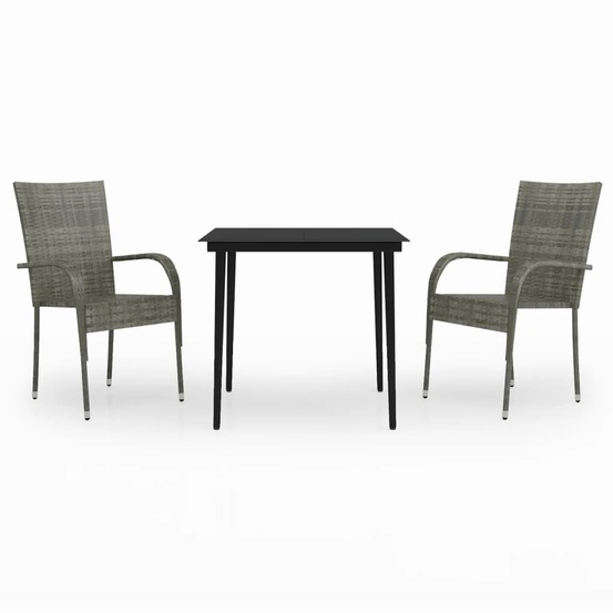Ensemble à manger de jardin 3 pcs gris et noir