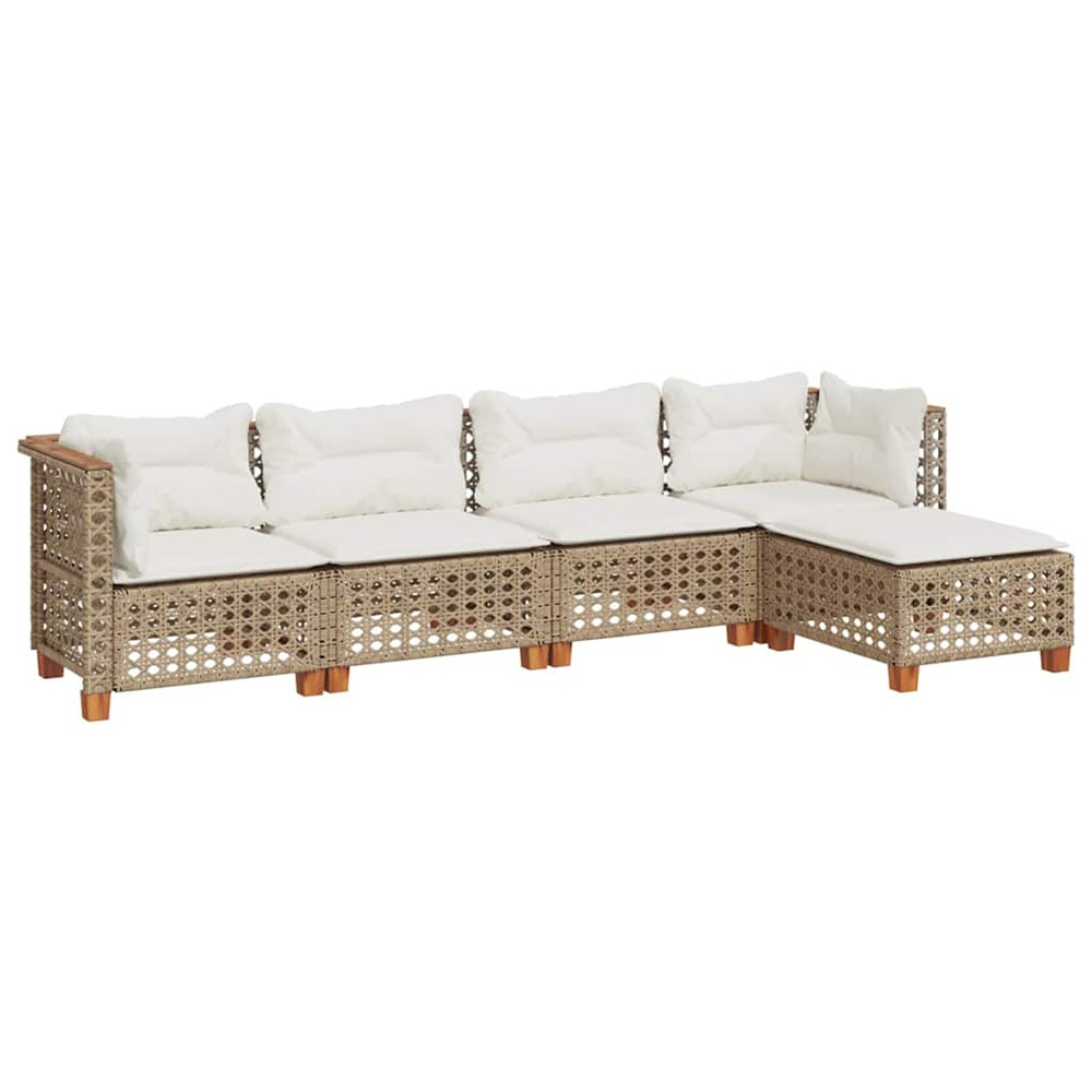 Salon de jardin avec coussins 5 pcs beige résine tressée