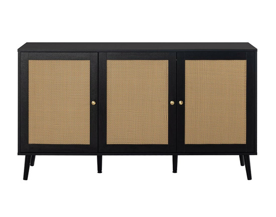 Goto - buffet bas - noir et cannage - 3 portes - 140 cm