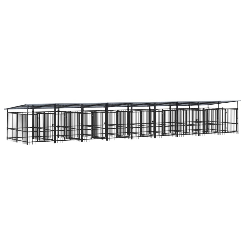 Chenil cage enclos pac animaux d'extérieur avec toit pour chiens acier 16,89 m² noir