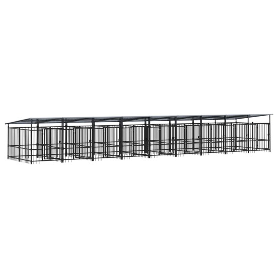 Chenil cage enclos pac animaux d'extérieur avec toit pour chiens acier 16,89 m² noir