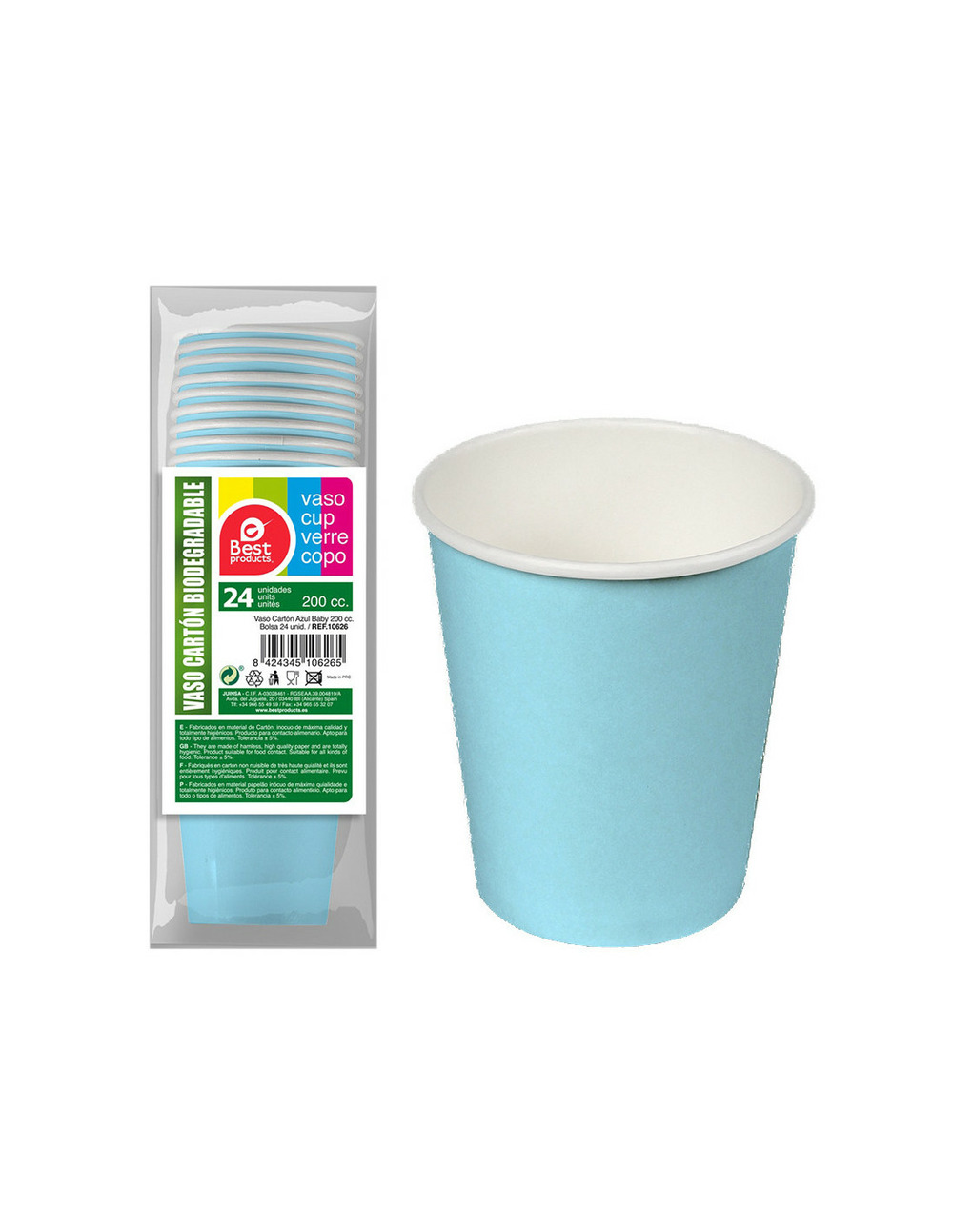 Pack de 24 verres en carton bleu baby 200cc best products green