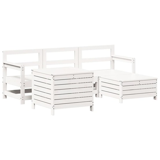 Salon de jardin 5 pcs blanc bois massif de pin