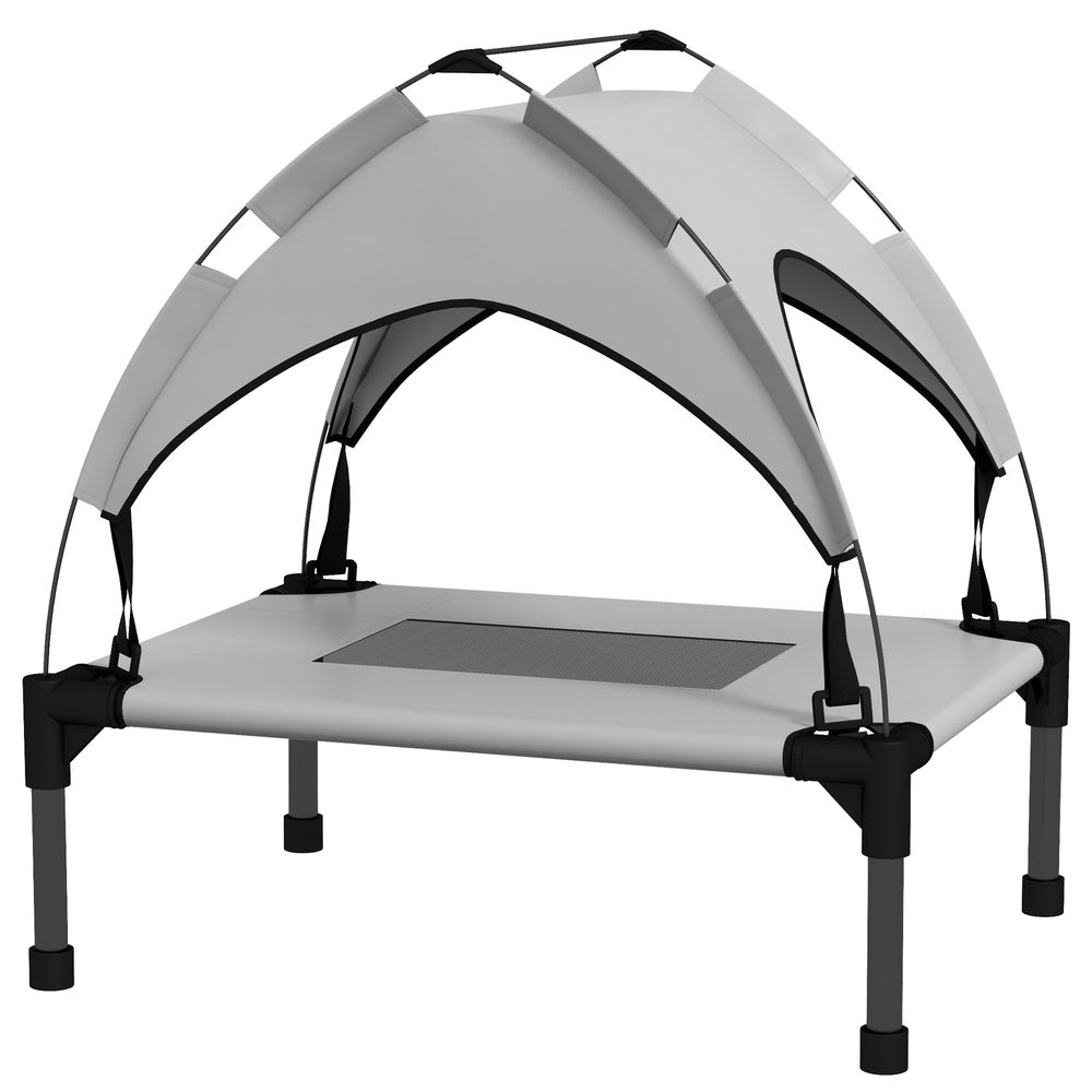 Lit chien surélevé - lit de camp chien - velum textilène micro-perforé sac transport gris
