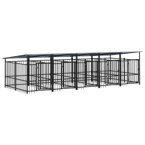 Chenil cage enclos pac animaux d'extérieur avec toit pour chiens acier 9,38 m² noir